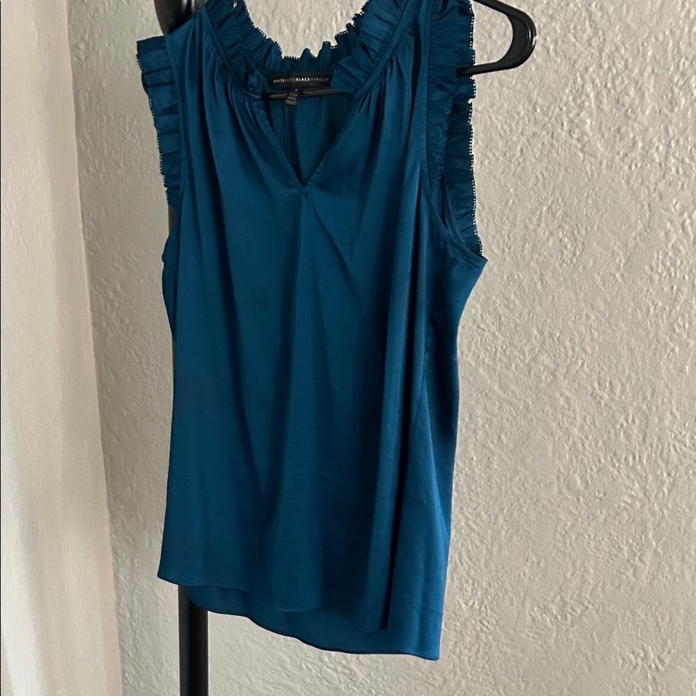 White House Black Market Teal Sleeveless Ruffle-Trim Camisole